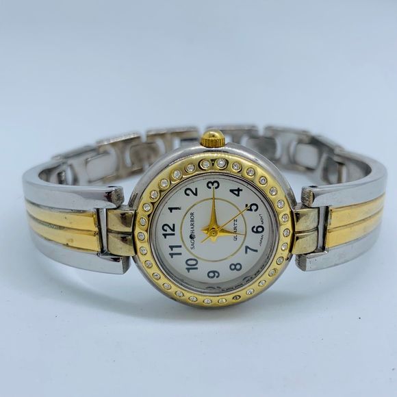 Sag harbor ladies 25mm Quartz analog gold silver rhinestones watch 7” runs - Picture 1 of 6